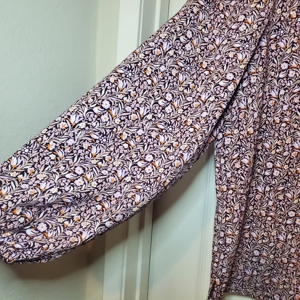 JCREW- PUFF-SLEEVE SATIN-BACK CREPE TOP IN FLORAL FLOURISH - Size M